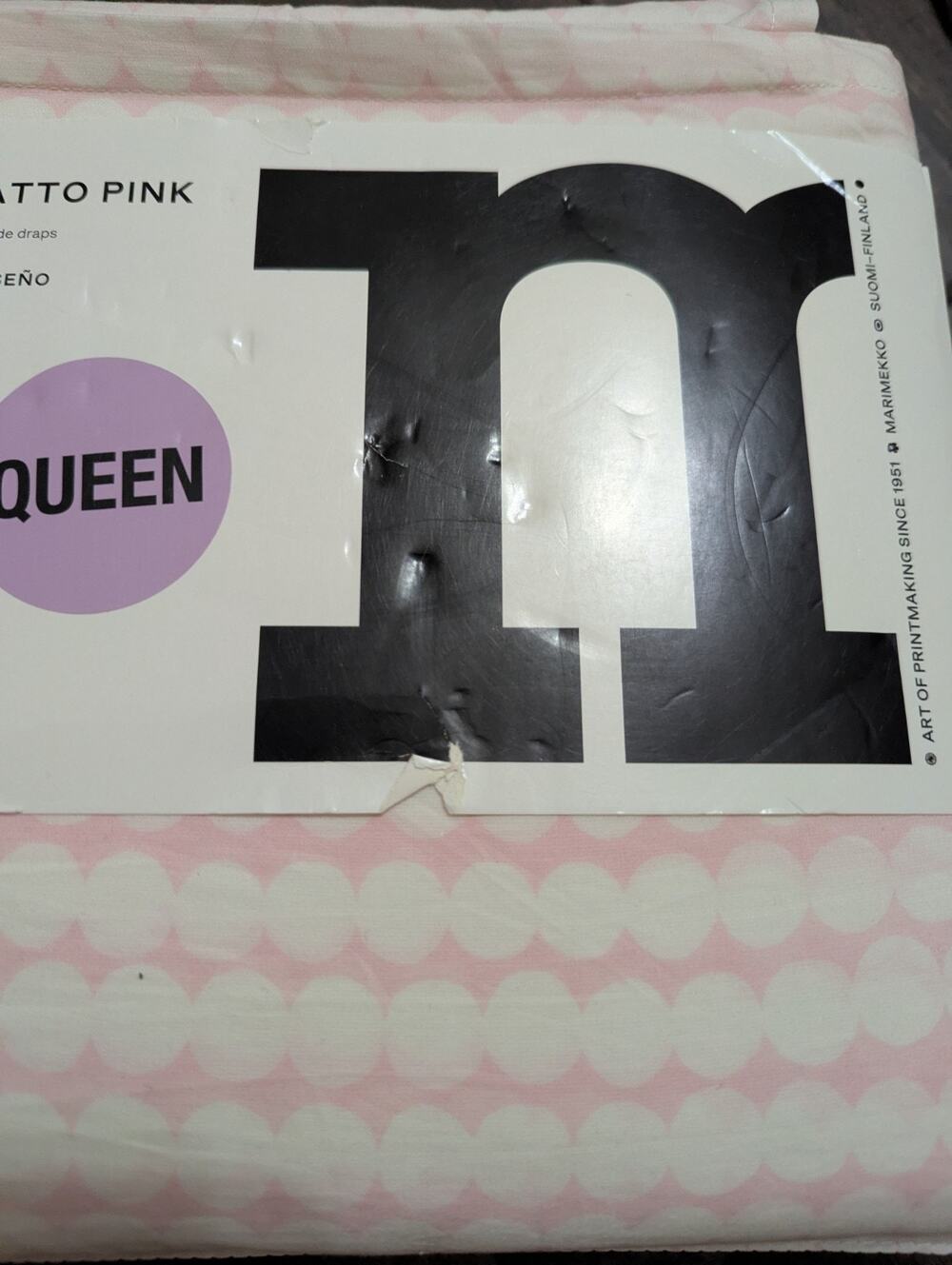 Marimekko Pikku Rasymatto Pink Maija Isola 100% Cotton Queen Sheet Set Polkadots